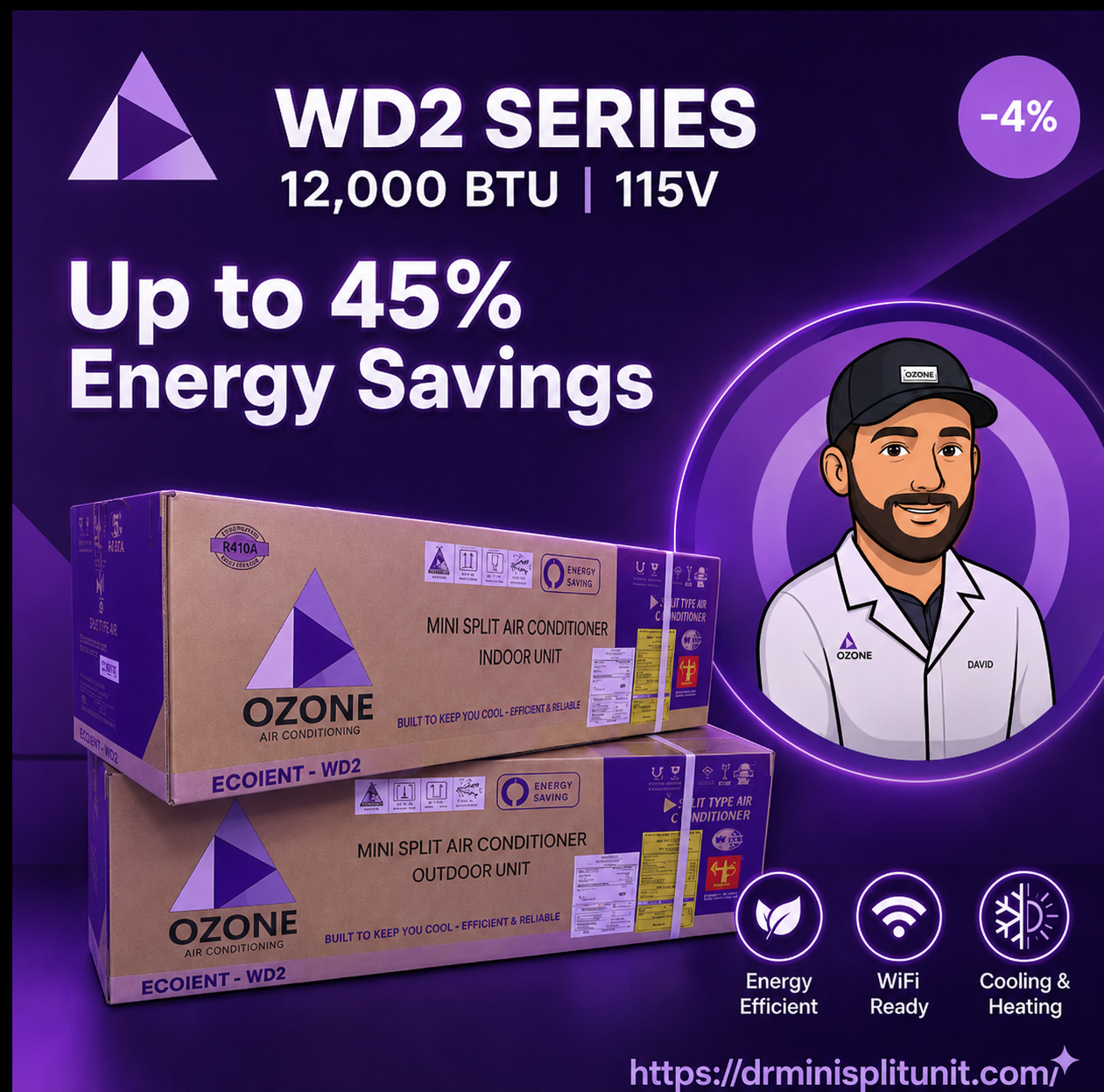 ¡PROMOCION ESPECIAL! Sistema Mini Split Ozone Convencional– 1 Ton (12,000 BTU) – WiFi - Instalacion Frio/calor