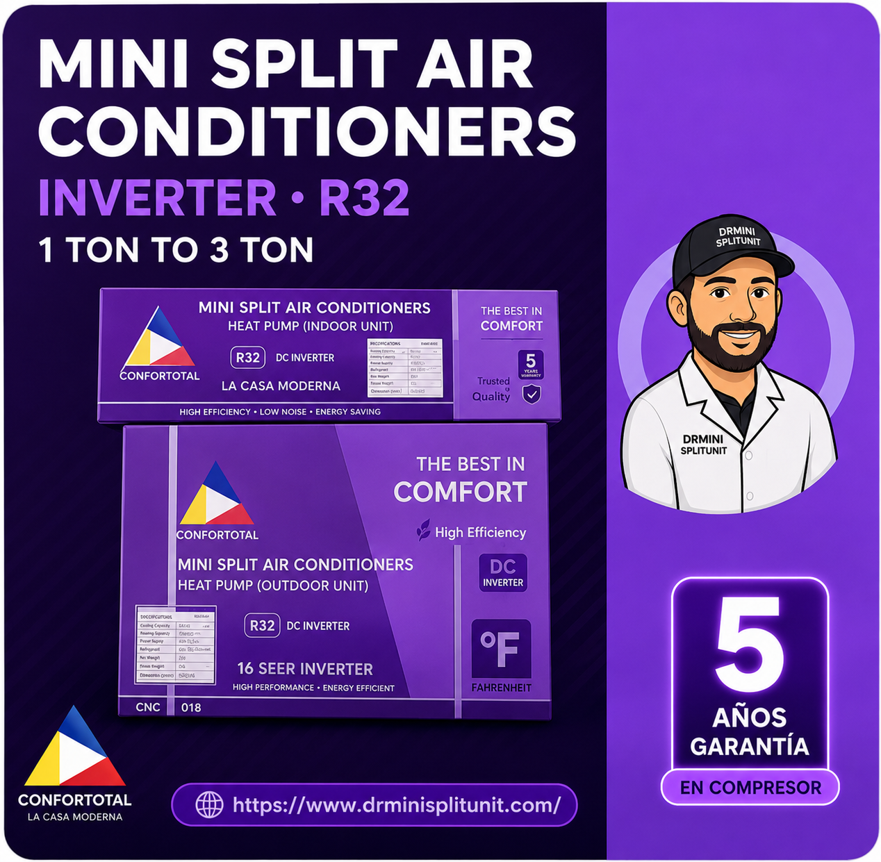 🔹 Mini Split Inverter 12,000 BTU – 110V – WiFi (Solo equipo) Frio/Calor