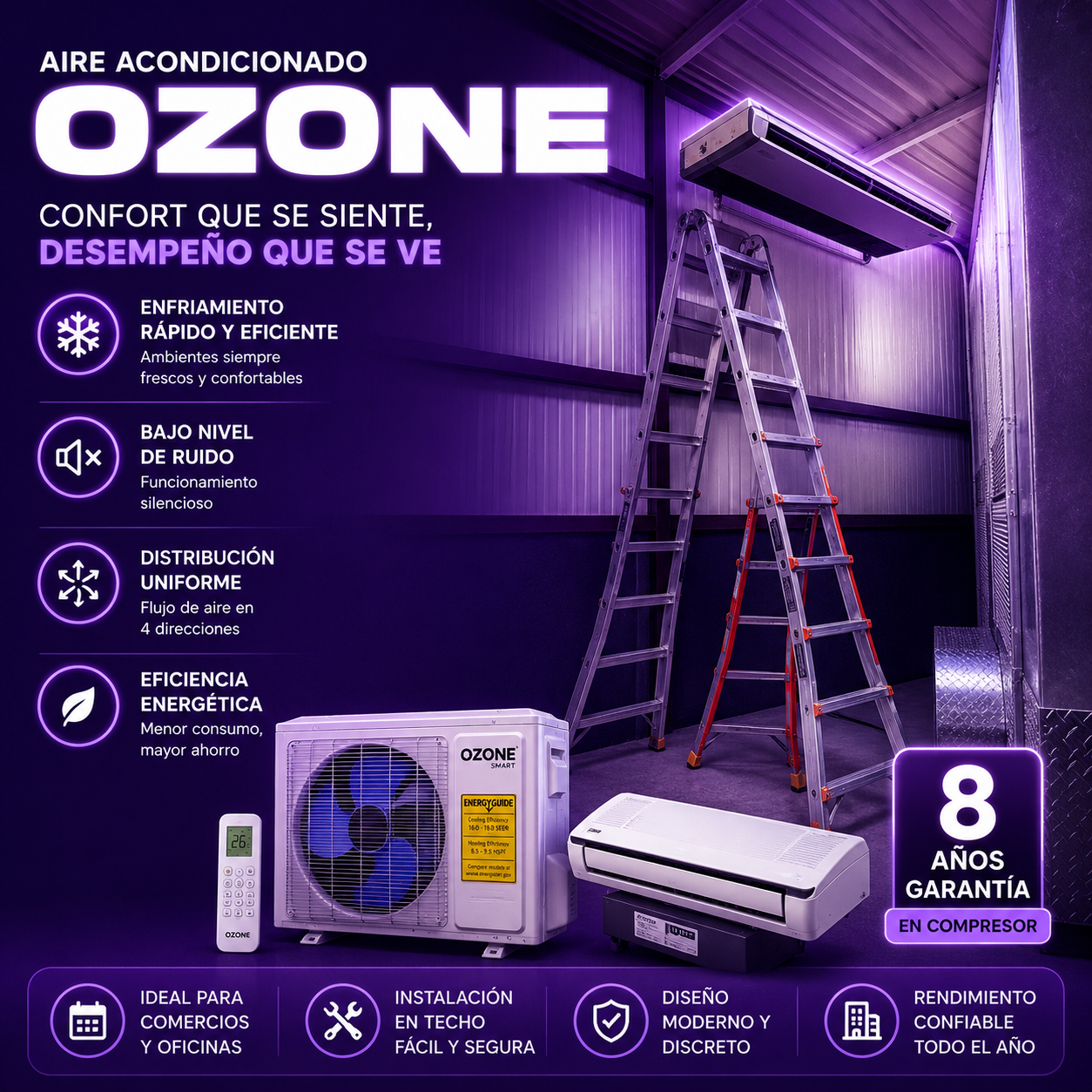 Mini Split Cassette Tipo Techo – 36000 BTU (3Ton) – 220V Frio/calor