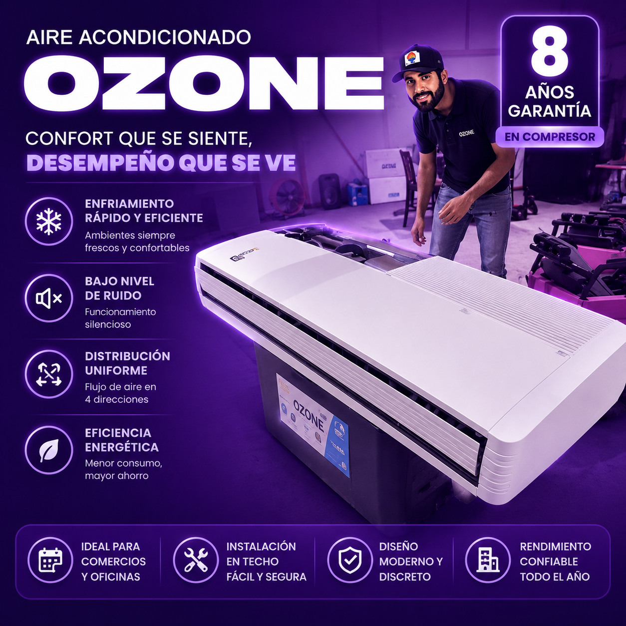 Mini Split Cassette Tipo Techo – 48,000 BTU (4 Ton) – 220V Frio/ Calor